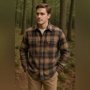 Towncraft shacket‎ flannel plaid quilt lined Cabincore size 3X Tan and Black